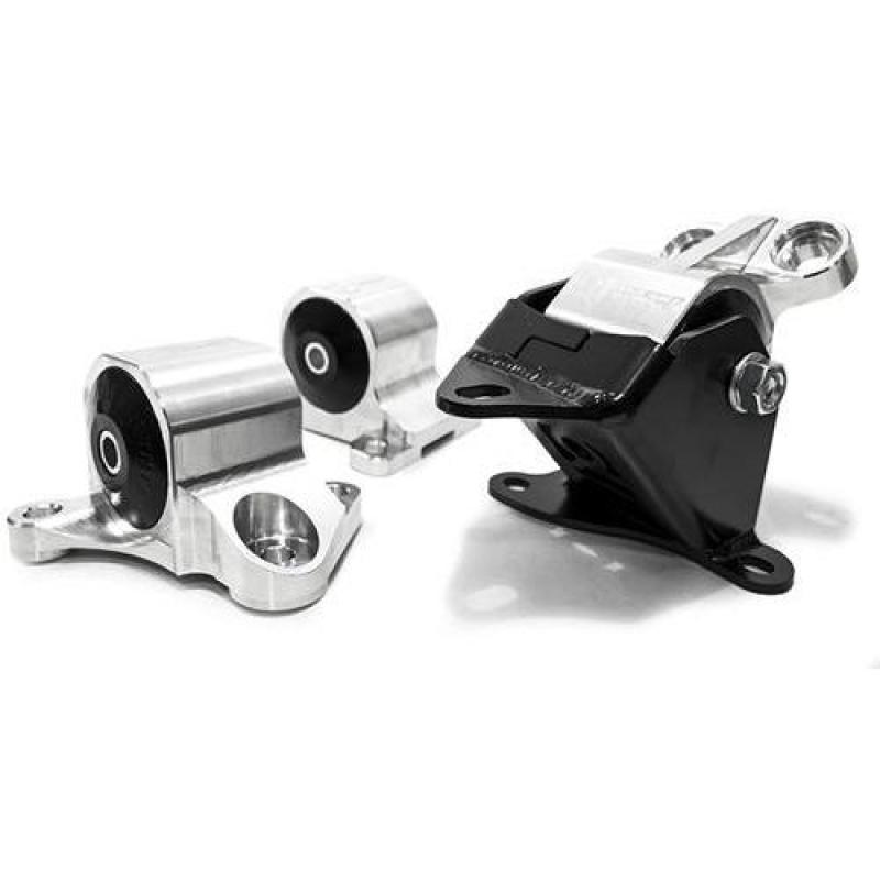 Silver billet aluminum engine mount kit with 95A bushings for 1996-2000 Honda Civic B and D-series engines.