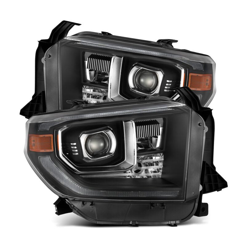 AlphaRex PRO-Series black housing projector headlights with sequential turn signals for 2014-2021 Toyota Tundra.
