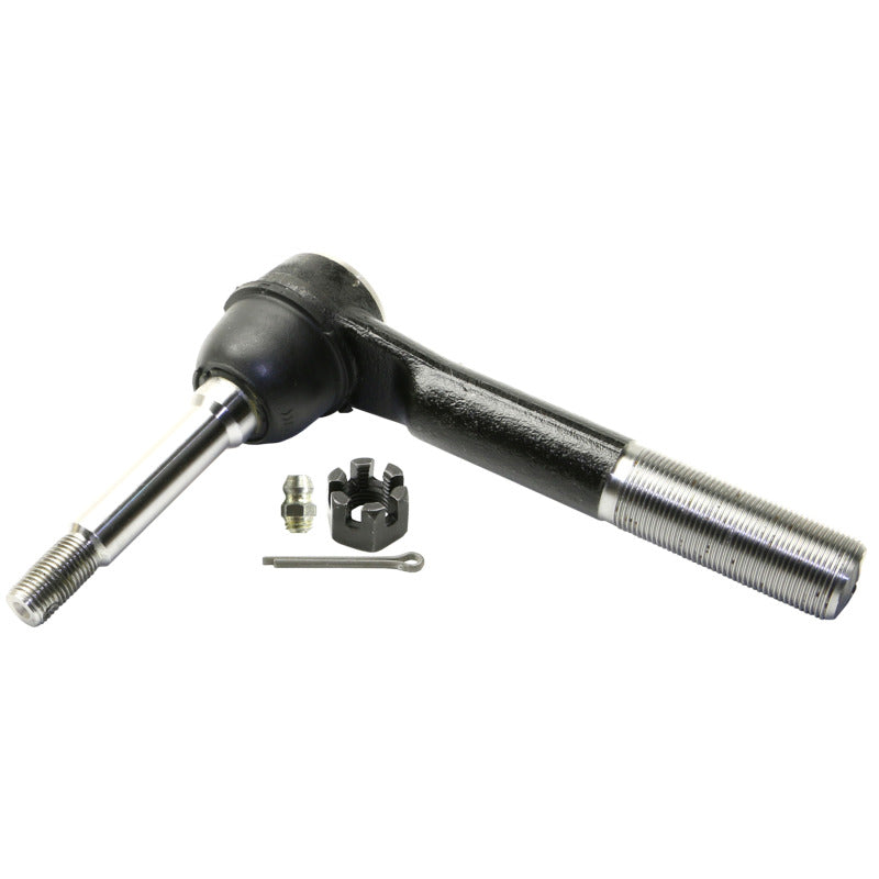MOOG Problem Solver greaseable front right outer tie rod end with protective boot and mounting hardware.