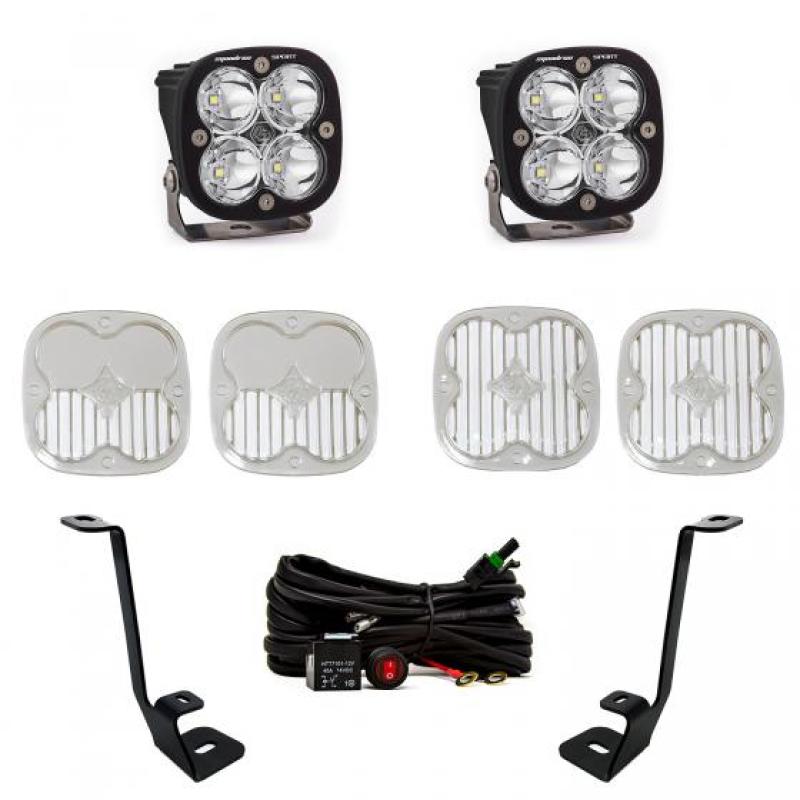 Baja Designs Squadron Sport Spot LED pods on A-pillar mounting brackets for 2021-2023 Ford F-150