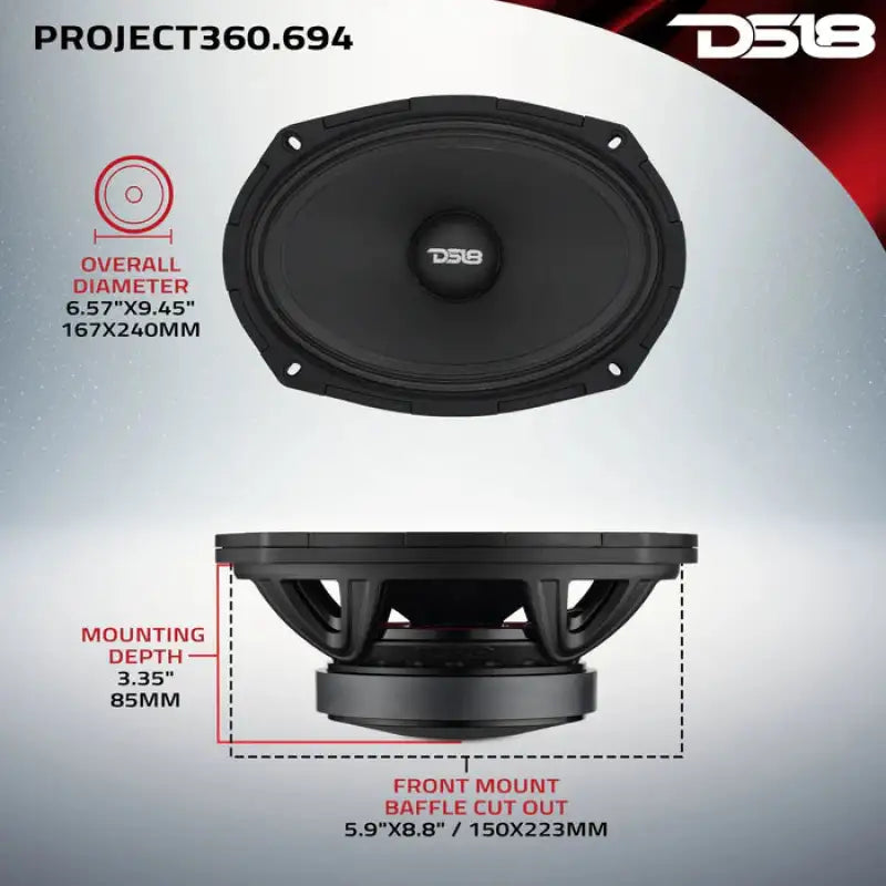 DS18 High-Sensitivity Mid-High Loudspeakers with Rotating Recone, 6x9", 101dB, 4-Ohm (95Hz-17kHz)