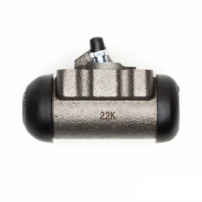 Drum brake wheel cylinder assembly with rubber dust boots for front left or right vehicle installation.