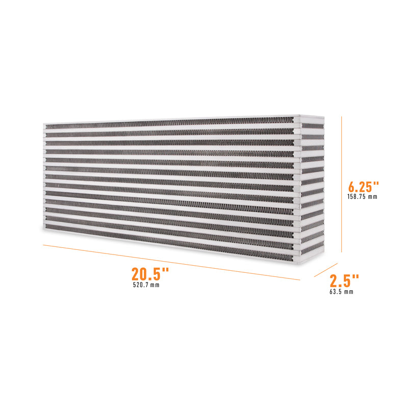 Mishimoto universal bar-and-plate air-to-air intercooler core in a raw aluminum finish
