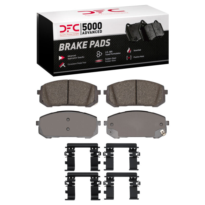 DFC 5000 Advanced ceramic front brake pads and hardware kit set for Hyundai Elantra and Kia Niro.