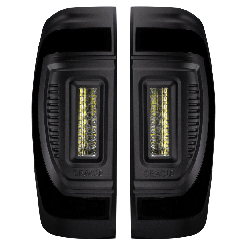 Oracle Black Series flush-mount LED tail lights for GMC Sierra with black housings and red perimeter lighting