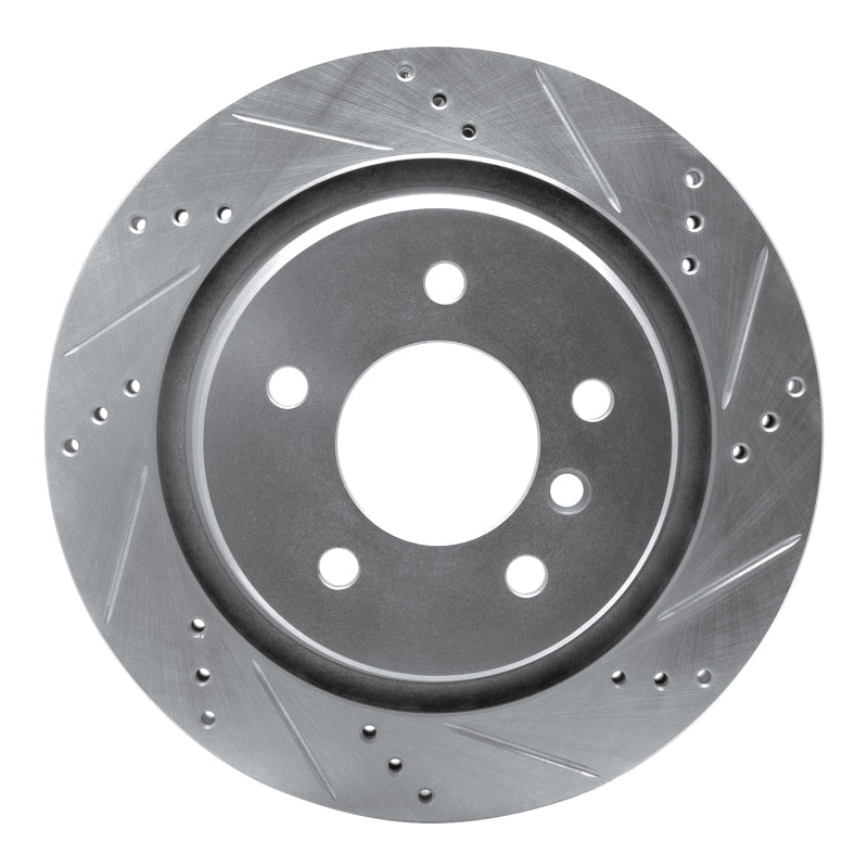 R1 Concepts silver drilled and slotted left rear brake rotor for 1995-2002 BMW M3 and Z3 M.