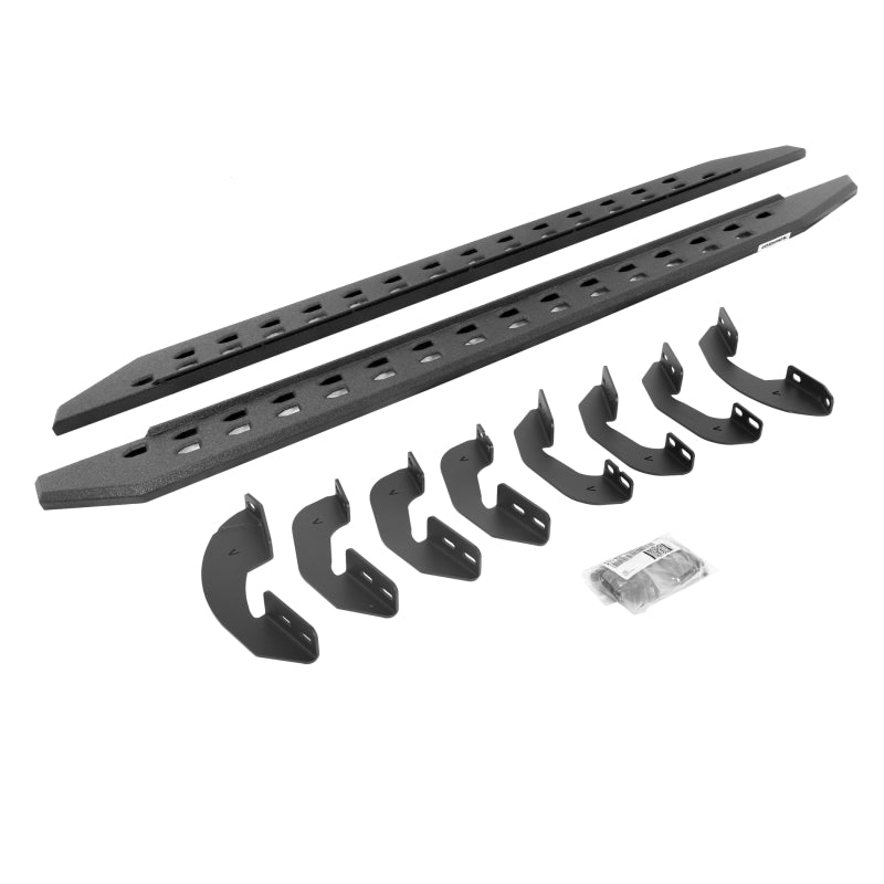 Go Rhino RB20 Slim running boards with textured black bedliner finish and mounting hardware for Toyota Tundra CrewMax.