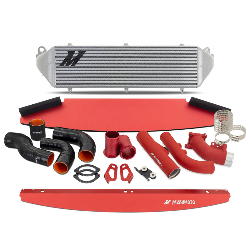 Mishimoto silver intercooler and red aluminum pipe kit with silicone couplers for 2023-2025 Toyota GR Corolla