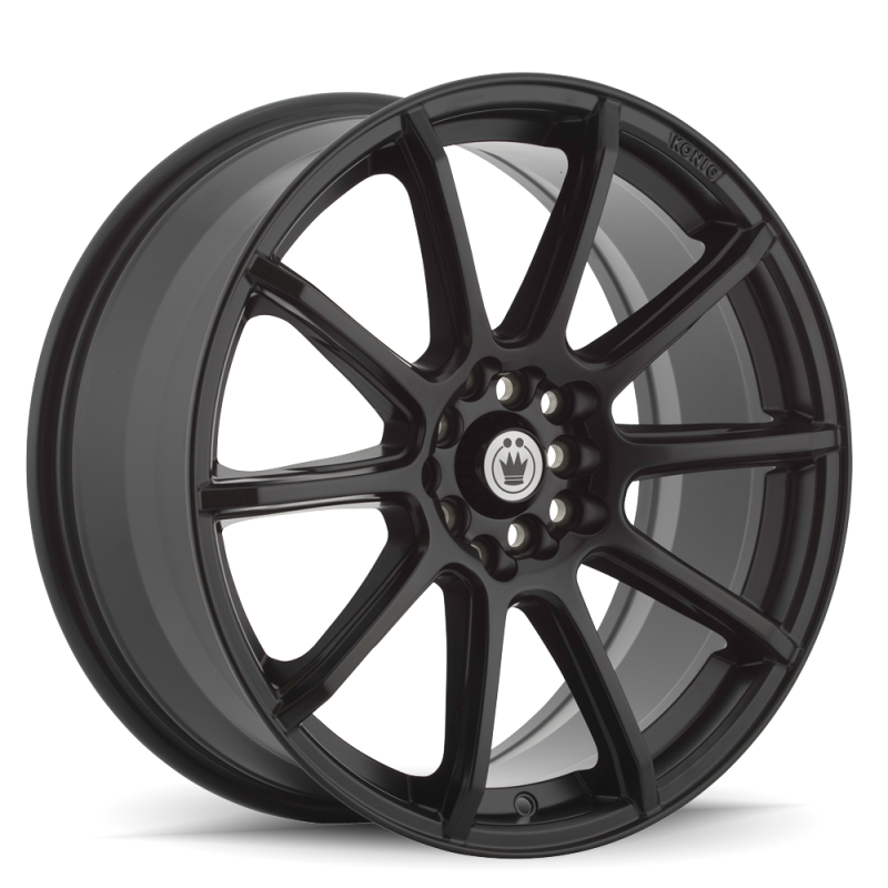 Konig Control 17x7 matte black alloy wheel featuring a split-spoke design and dual 5-lug bolt patterns.