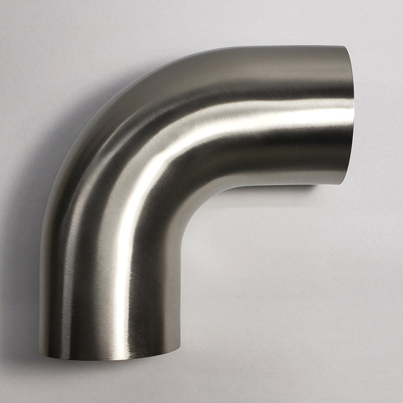Stainless Bros 1.50 inch 90 degree stainless steel mandrel bend with a 1.50 inch centerline radius.