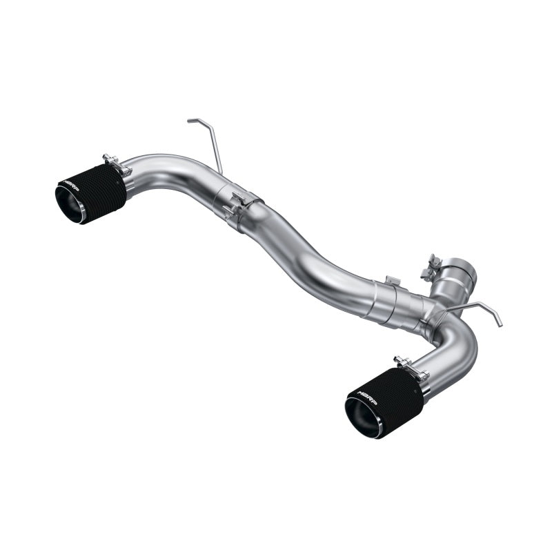 MBRP Armor Pro Series 3-inch T304 stainless steel axle-back exhaust with dual carbon fiber tips.