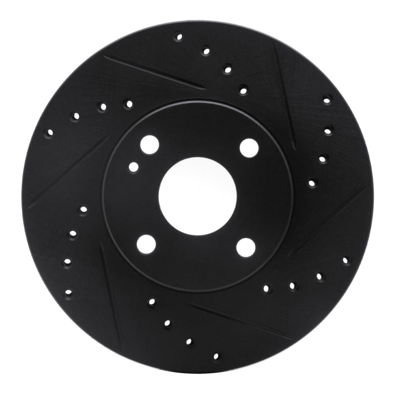 R1 Concepts black drilled and slotted front right brake rotor for 1994-2002 Mazda Miata