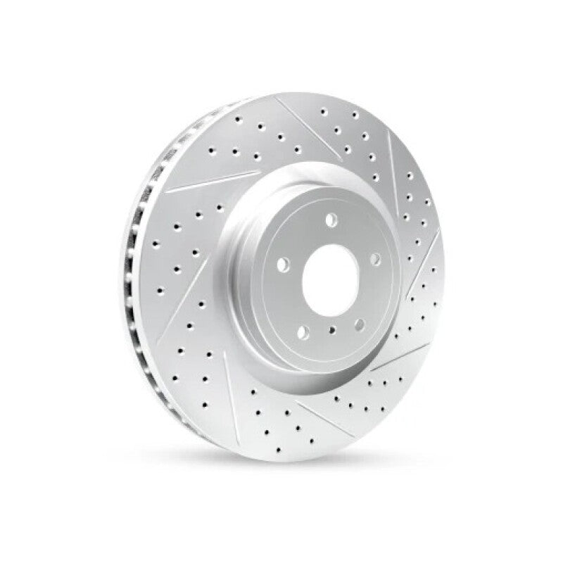 R1 Geo-Carbon Series rear right drilled and slotted brake rotor for Subaru WRX STi