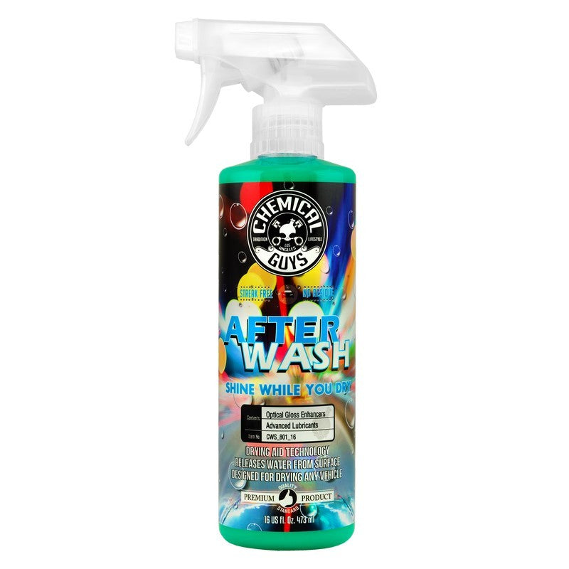 16oz spray bottle of Chemical Guys After Wash Shine and Drying Agent with clear liquid and professional spray trigger.