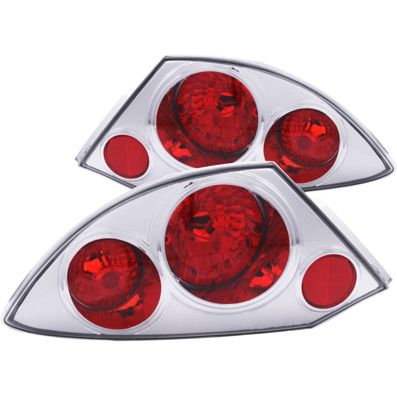 ANZO chrome housing clear lens taillight assembly pair for 2000-2005 Mitsubishi Eclipse models.