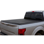 LOMAX Hard Tri-Fold Tonneau Cover in Black Urethane finish installed on a 2024-2025 Ford Ranger 5ft bed.