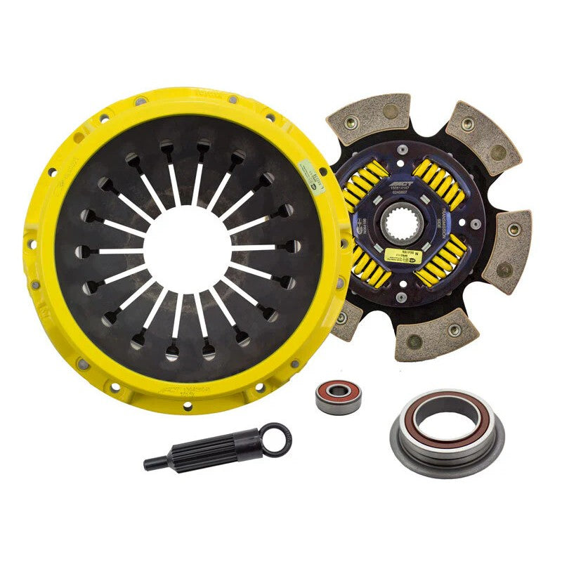 ACT TS2-XTG6 Xtreme race clutch kit including yellow pressure plate and 6-pad ceramic sprung friction disc.