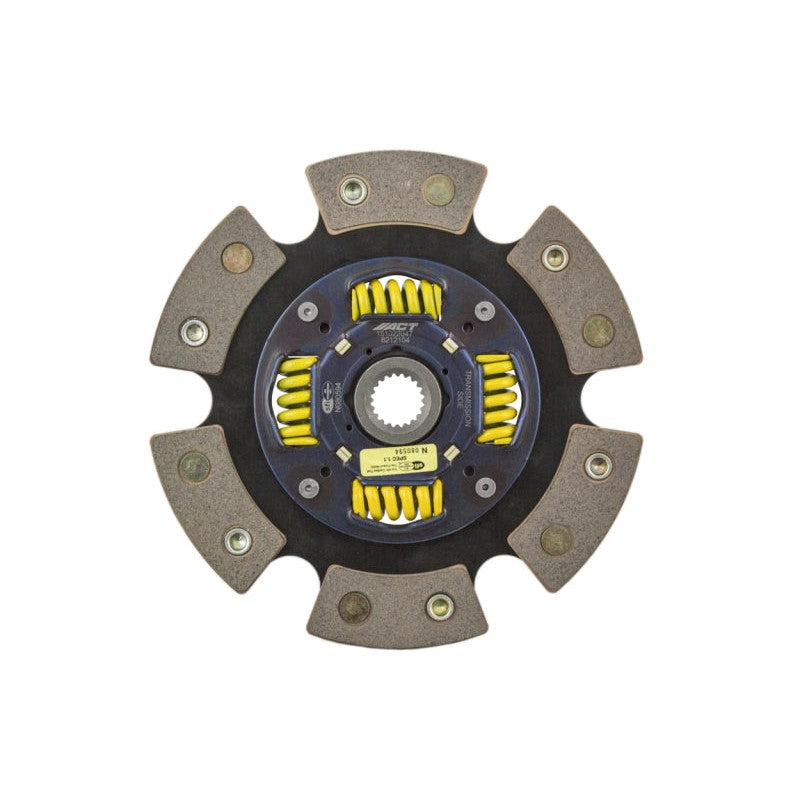 ACT 6-pad ceramic sprung race clutch disc featuring a gold retainer and six friction pads for Honda B and D-series engines
