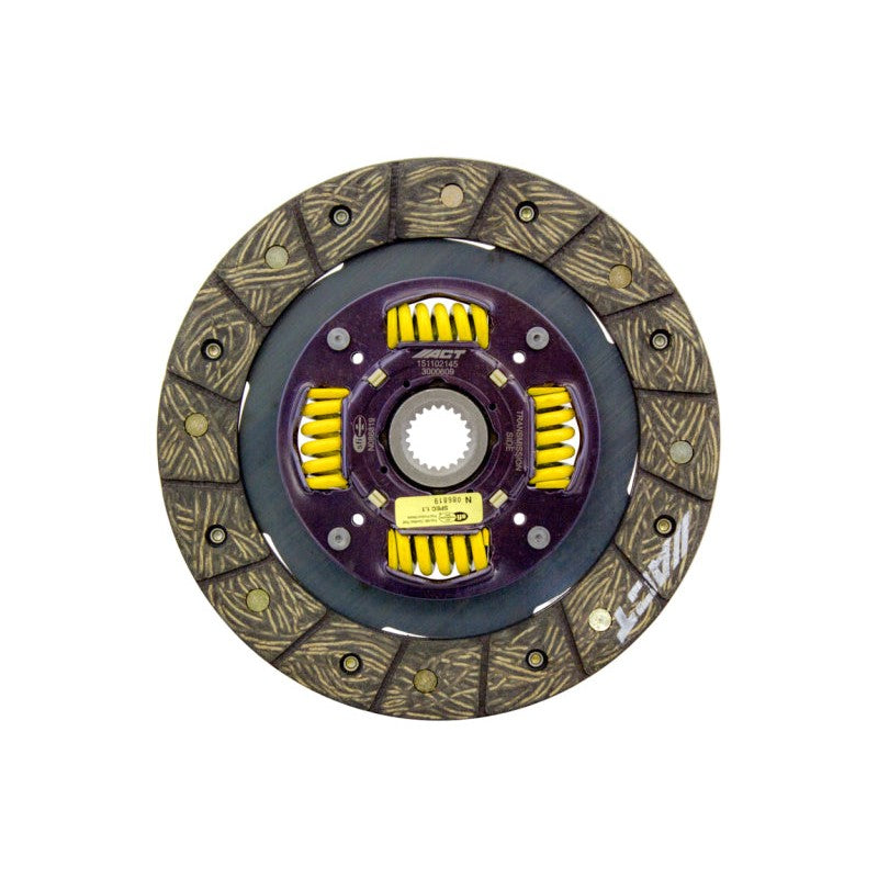 ACT Performance Street sprung clutch disc with organic friction material and a spring-centered hub.
