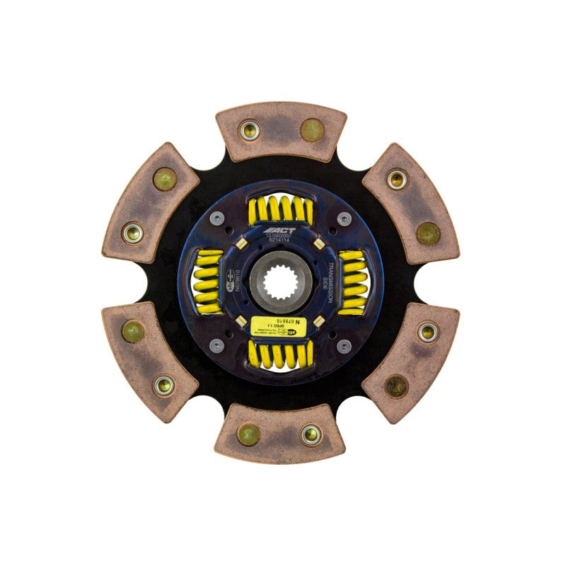 ACT 6214114 6-pad sprung race disc with ceramic friction pads and heavy-duty spring center hub.