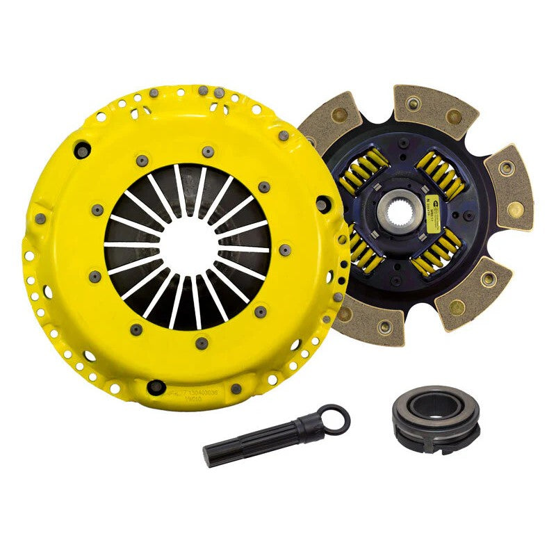 ACT VR1-HDG6 clutch kit featuring a heavy duty pressure plate and a 6-pad spring-centered race disc.