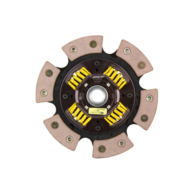 ACT 6-pad ceramic sprung race clutch disc featuring a gold-finish center hub and heat-treated drive plate.