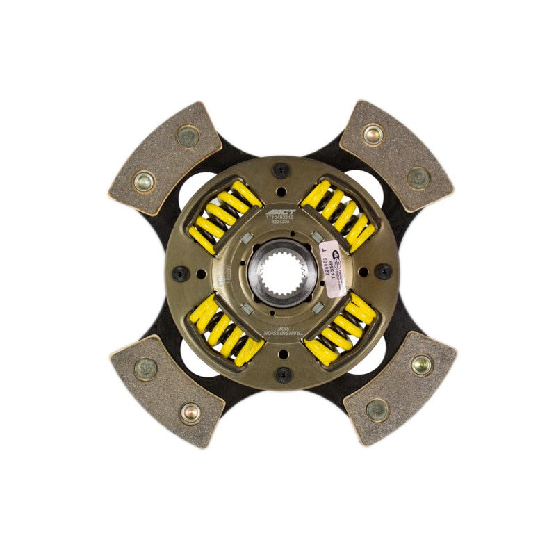 ACT 4-pad ceramic sprung race clutch disc with gold-colored spring hub and ceramic friction pads.
