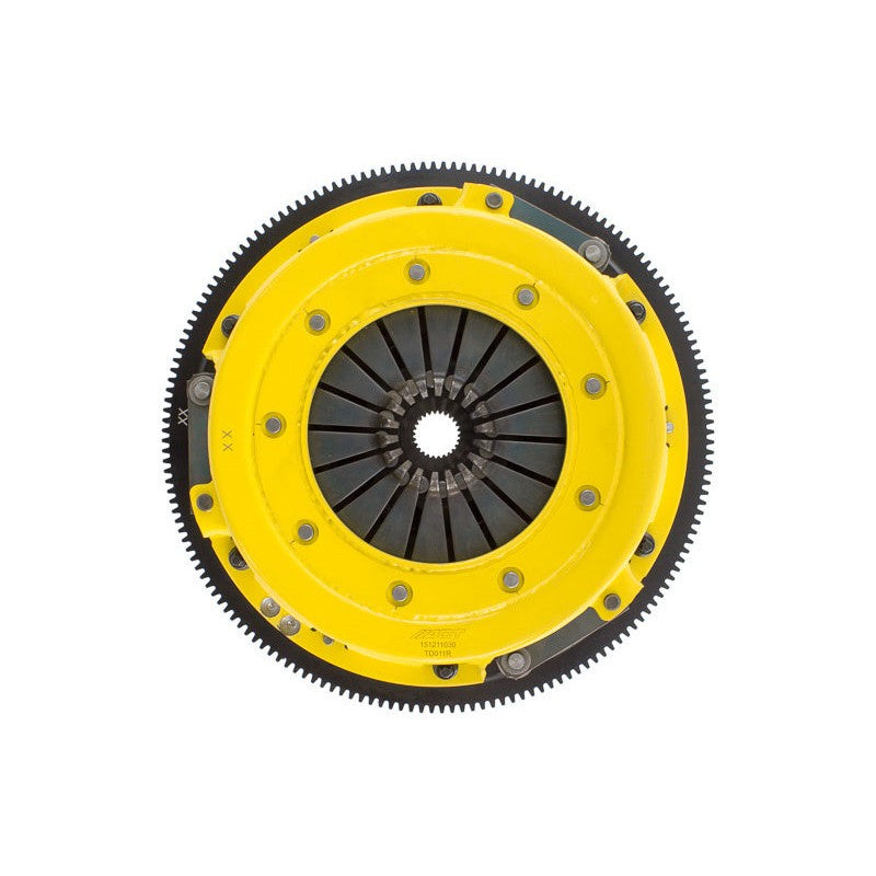 ACT T1S-G05 Twin Disc HD Street Clutch Kit with pressure plate, organic discs, and CNC-machined flywheel