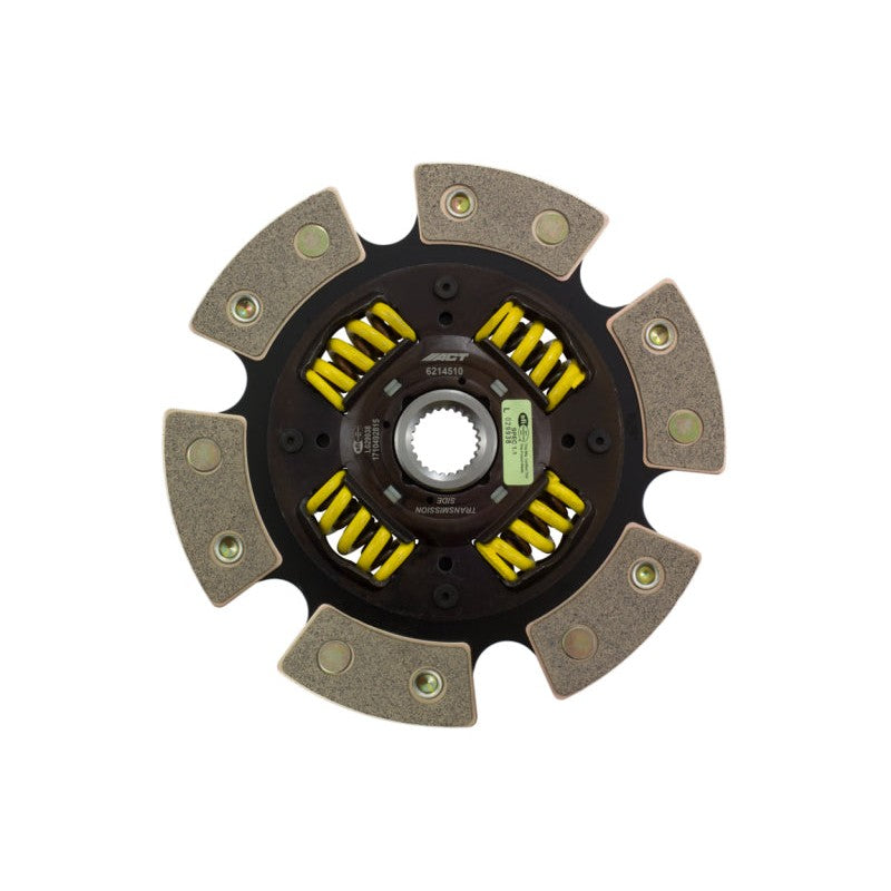 ACT 6214510 6-pad sprung race clutch disc with ceramic friction pads and heavy-duty spring hub.