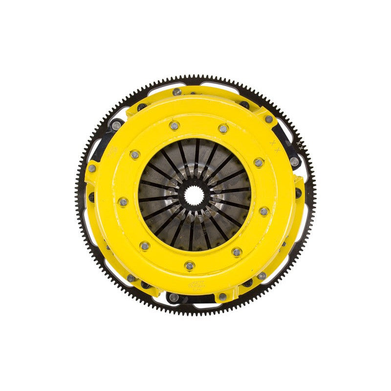 ACT T1S-G01 Twin Disc HD Street Clutch Kit featuring two rigid-hub discs, pressure plate, and CNC-machined flywheel.