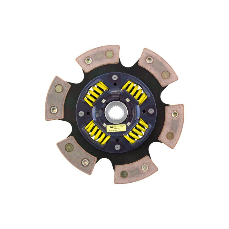 ACT 6-pad sprung race clutch disc with ceramic friction pads and heavy-duty spring retainers.