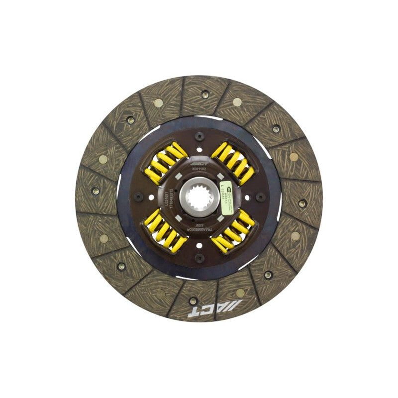 ACT 3001102 performance street sprung clutch disc featuring organic friction material and a spring-centered hub.