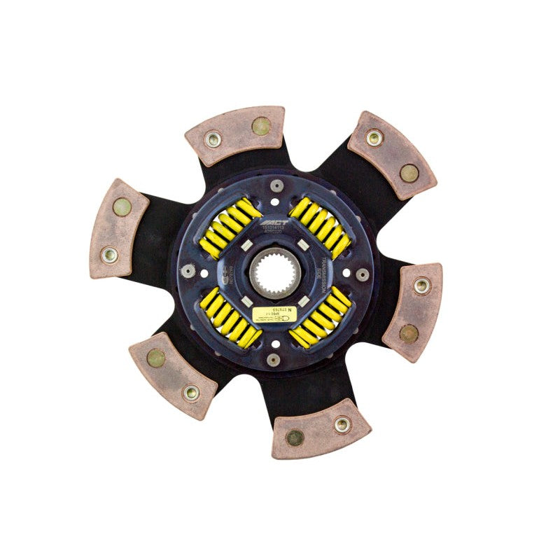 ACT 6 pad sprung race clutch disc with ceramic friction pads and heavy-duty spring center for performance shifting.