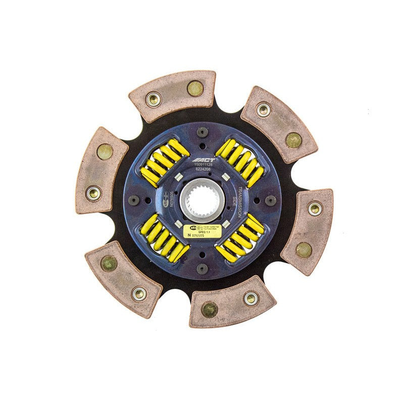 ACT 6-pad sprung race clutch disc featuring ceramic friction pads and heavy-duty spring center for Mazda MX-5 Miata.