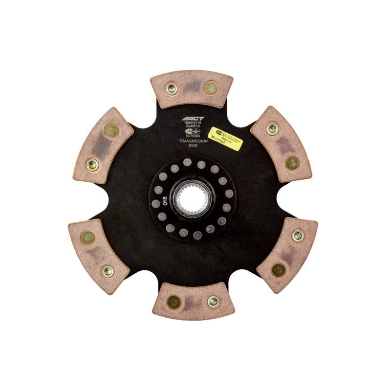 ACT 6240018 ceramic 6-pad rigid race clutch disc with high-strength rivets and ceramic friction pads.
