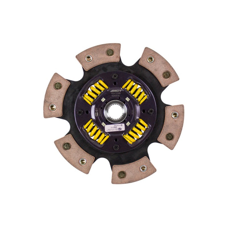 ACT 6 pad sprung race clutch disc featuring ceramic friction pads and a heavy-duty spring center for Subaru applications