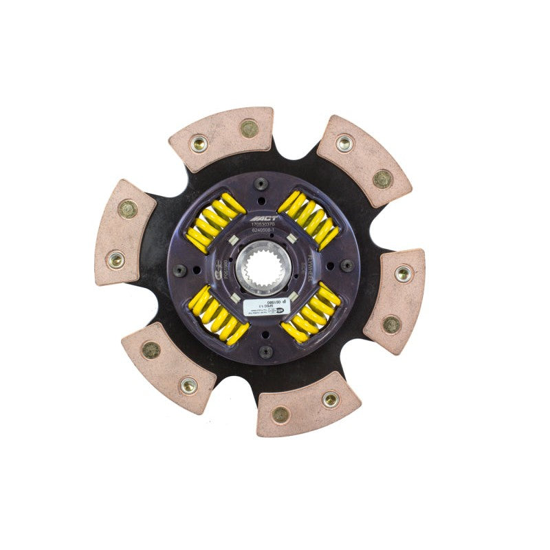 ACT 6-pad sprung race clutch disc with ceramic friction pads and a reinforced center spring hub.