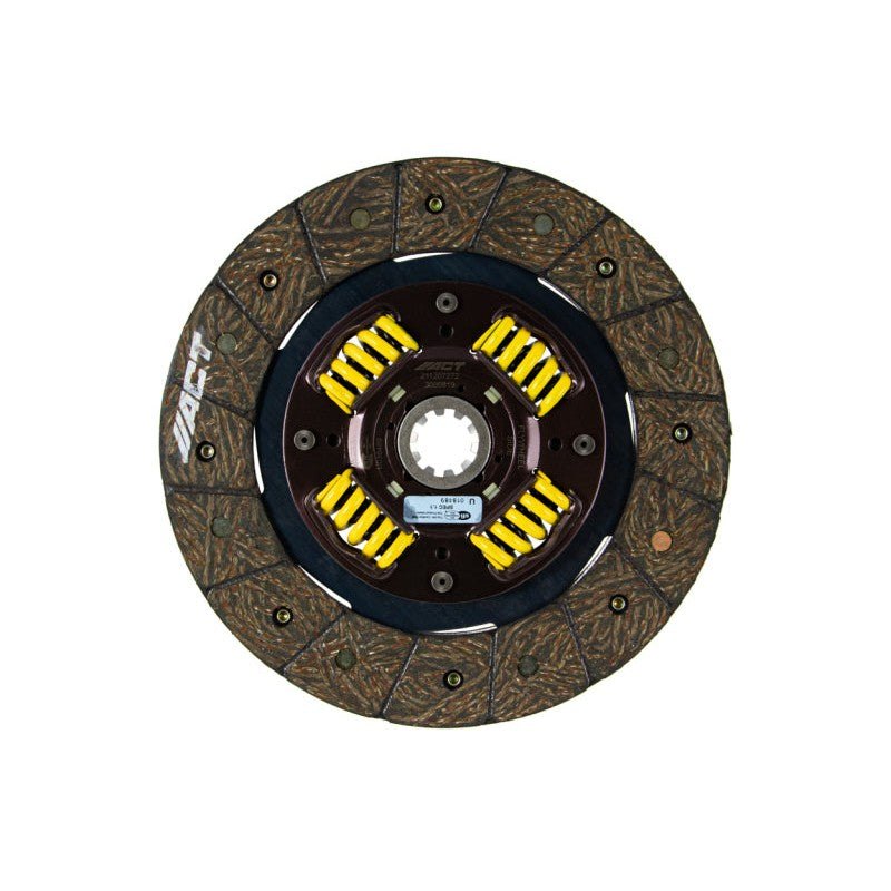 ACT 3000819 Performance Street organic sprung clutch disc with high-copper friction material and spring-centered hub.