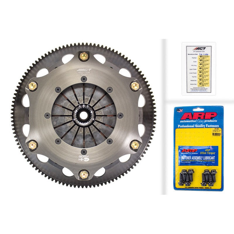 ACT T1R3-T01 Triple Disc HD/SI Race Clutch Kit featuring three sintered iron discs, floaters, and balanced flywheel.