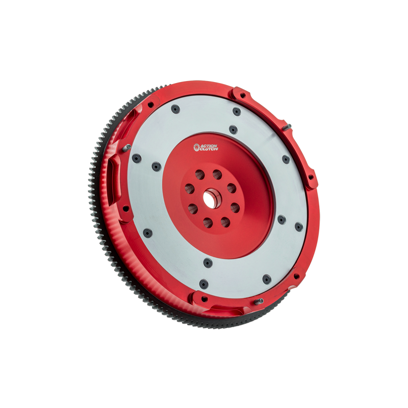 Action Clutch lightweight billet aluminum flywheel with hardened steel ring gear and heat-treated friction plate.