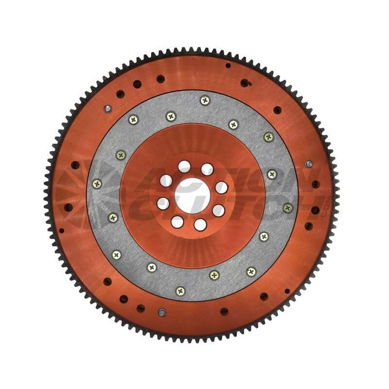 Action Clutch lightweight billet aluminum flywheel with hardened steel ring gear and replaceable friction plate.