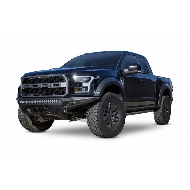 Addictive Desert Designs Stealth Fighter steel plate front bumper with LED light mounts for 2017-2020 Ford F-150 Raptor.