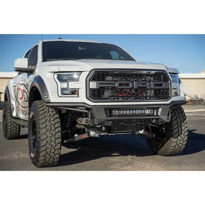Addictive Desert Designs ADD PRO bolt-on front bumper in hammer black for 2017-2020 Ford F-150 Raptor.