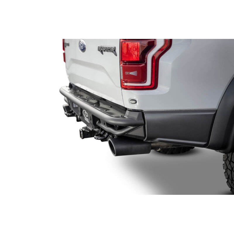 Hammer Black Addictive Desert Designs PRO Bolt-On Rear Bumper for 2017-2020 Ford F-150 Raptor with aluminum top plate.