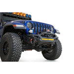 Addictive Desert Designs Rock Fighter stubby front bumper in hammer black for 2018-2025 Jeep Wrangler and Gladiator.