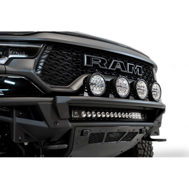 Hammer black Addictive Desert Designs light hoop add-on for the 2021-2024 Ram 1500 TRX PRO Bolt-On front bumper.