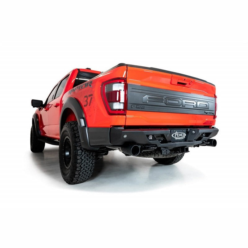 Hammer Black Addictive Desert Designs Stealth Fighter R rear bumper with LED cube light mounts for 2021-2025 Ford F-150 Raptor