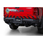 Hammer black Addictive Desert Designs Stealth Fighter rear bumper with light mounts for 2025 Ram 1500 RHO
