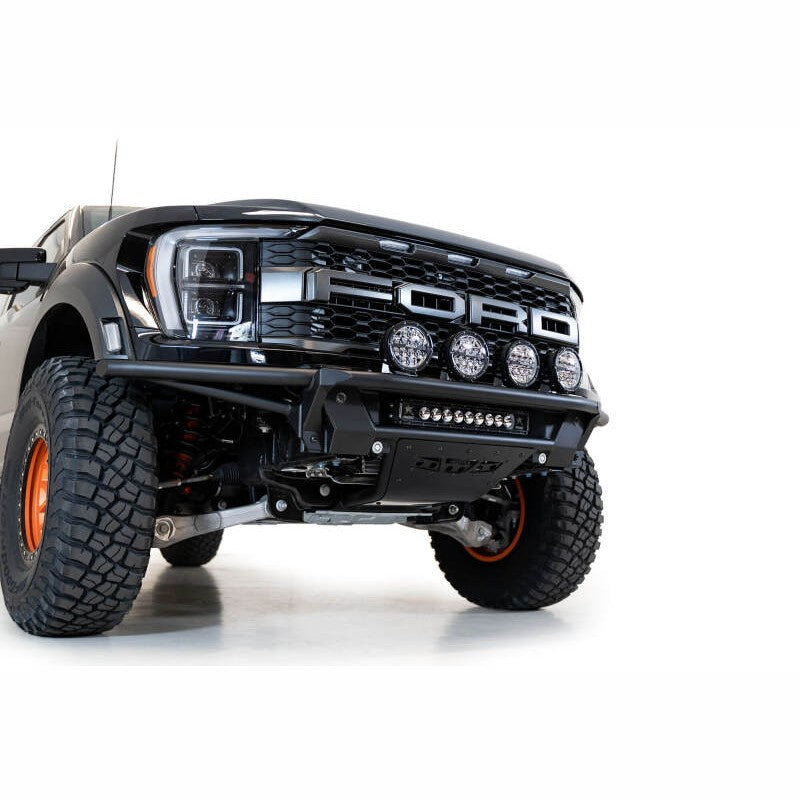 Addictive Desert Designs Hammer Black PRO Bolt-On Front Bumper with aluminum skid plate on a Ford F-150 Raptor.