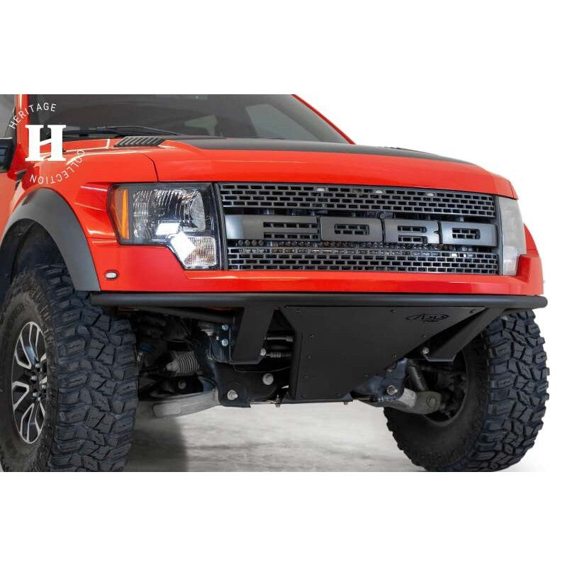 Addictive Desert Designs Pro V2 frame-cut front bumper in Hammer Black with aluminum skid plate for Ford Raptor